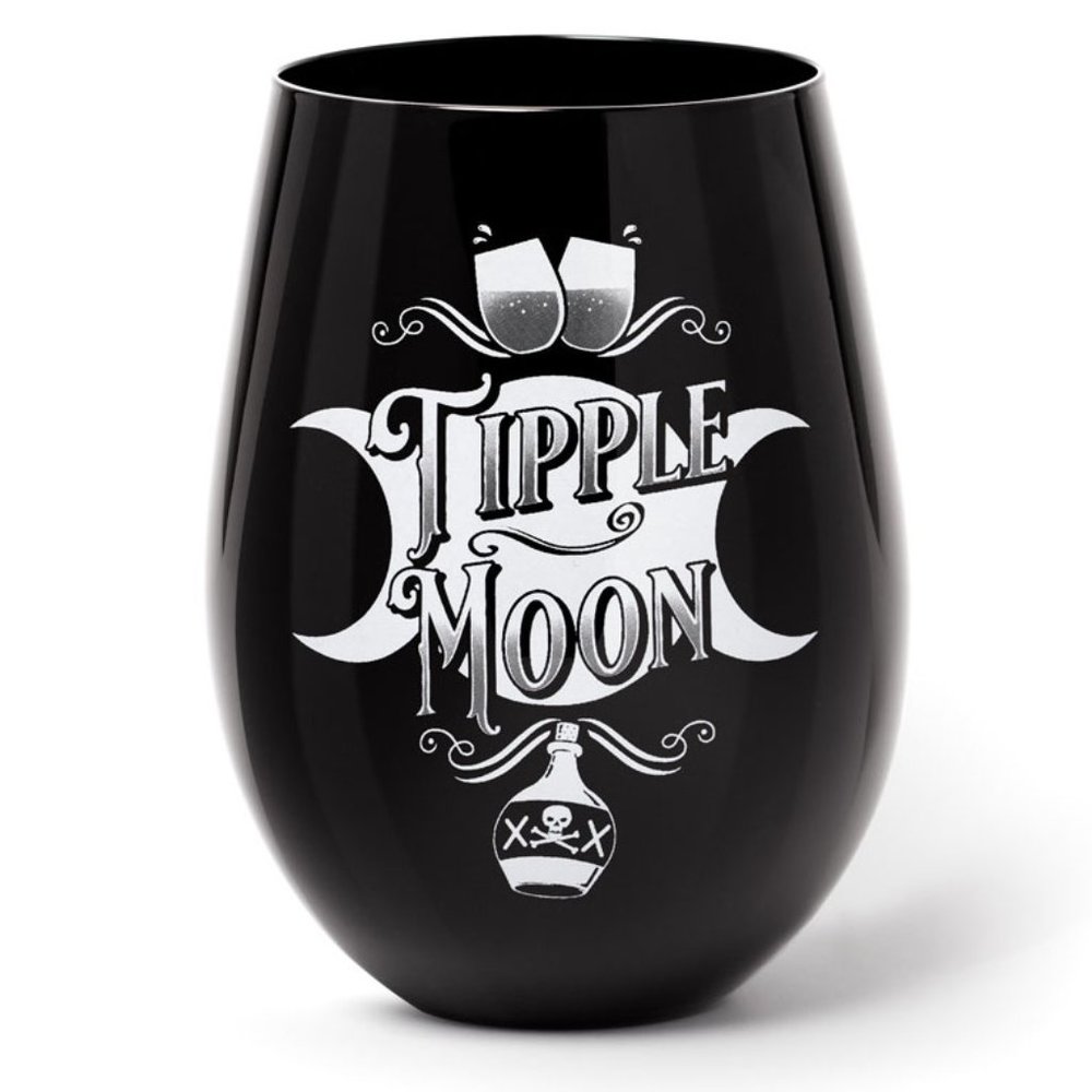 Alchemy Gothic Tipple Moon Wiccan Black Glass Stemless Wineglass NIB